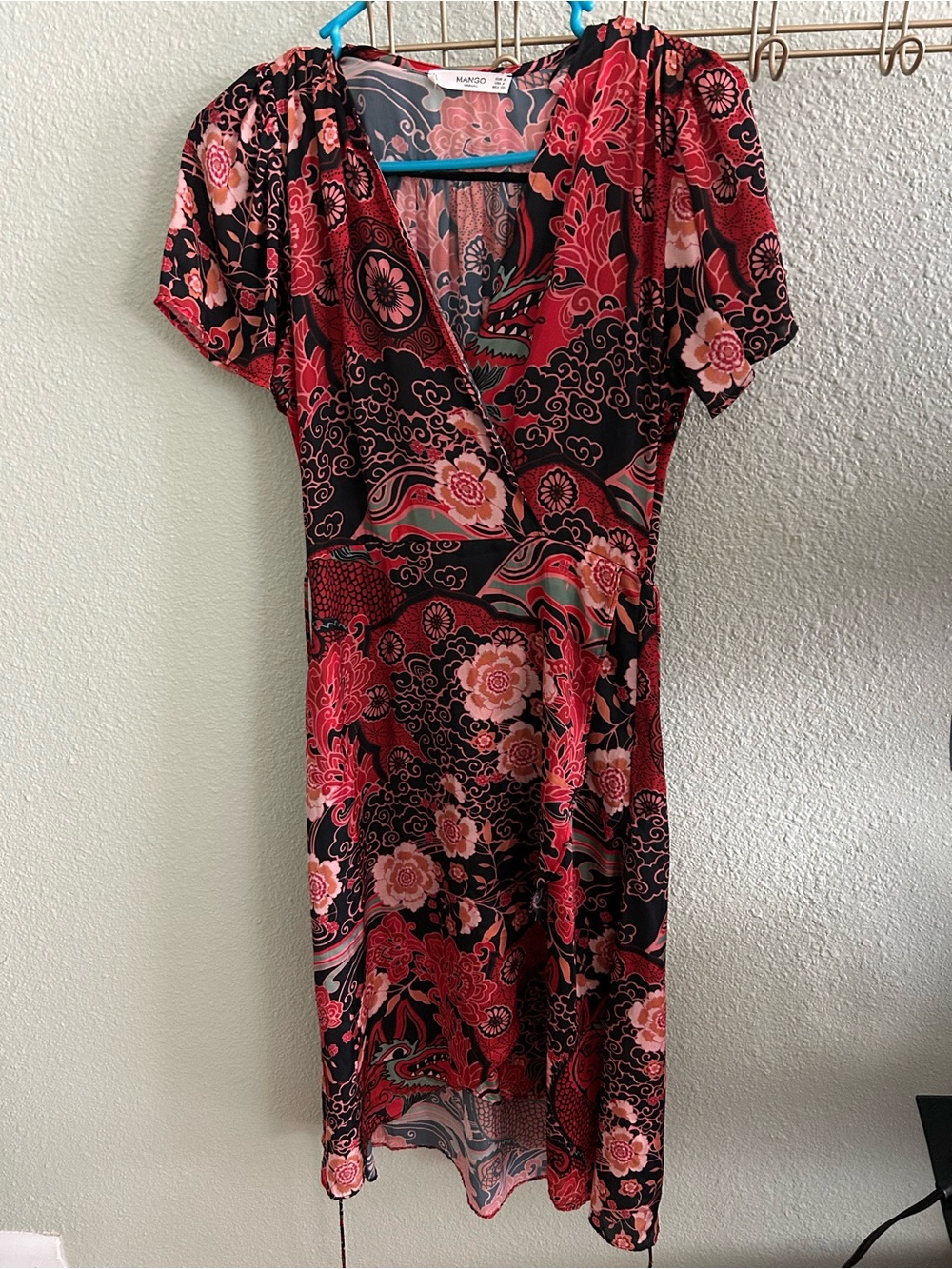 Mango Red Floral Wrap Midi Dress.Size 4